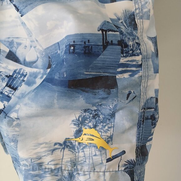 Tommy Bahama Men's Swim Trunks Blue White Beach Drawstring Size XL - Picture 7 of 15